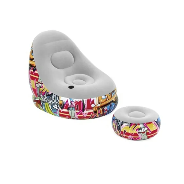Bestway 75076 Graffiti Inflatable Sofa Bed Modern Recliner with Foot Stool Lounge Chair - Image 6