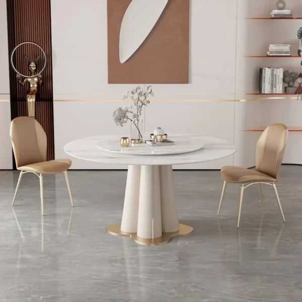 Stainless Steel Titanium Seal Glaze Slate Dining Room Luxury Dining Table Set Round Marble Rotating Dining Table - Image 5