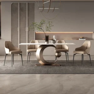Metal Furniture Sets Stainless Steel Marble Table Dining Set Modern Dining Table Custom Multi-seater Suits
