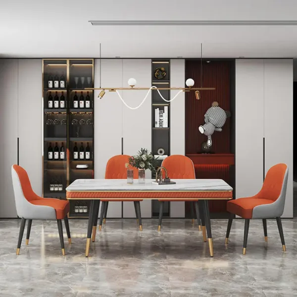 Customized Modern Furniture Rectangular Slate Table Set Leather Dining Chair Set - Image 5