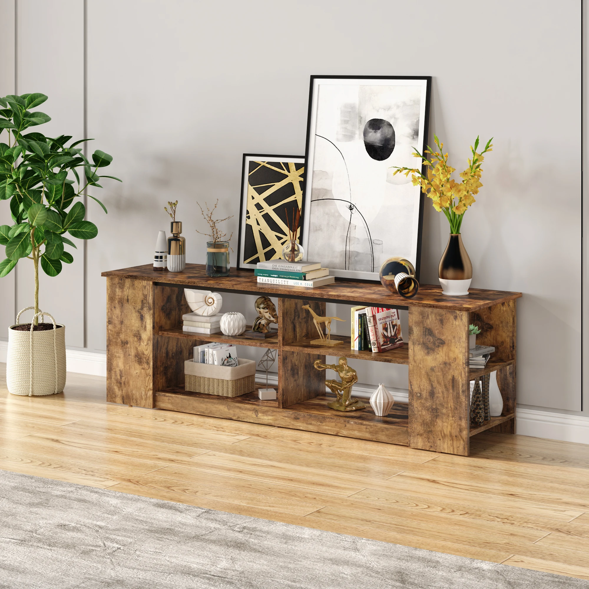 Modern High Gloss Wooden Tv Stand Tea Table Tv Cabinet Console Set With Storage Rack For Living Room - Image 2