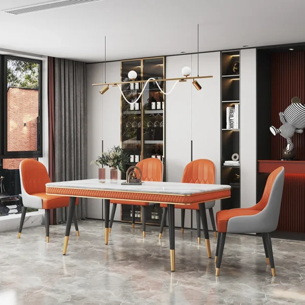 Furniture Stainless Steel Titanium Sealed Glaze Metal Dining Room Set Dining Table Set Marble Dining Table Home - Image 3