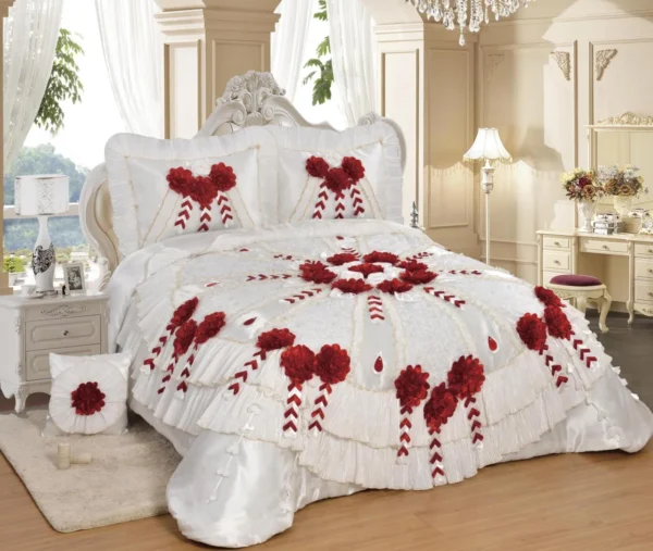 Hot sale Home wedding Embroidery Polyester Blend Lace Set Bedspread bed skirt home textiles >  bedding >  quilts - Image 3