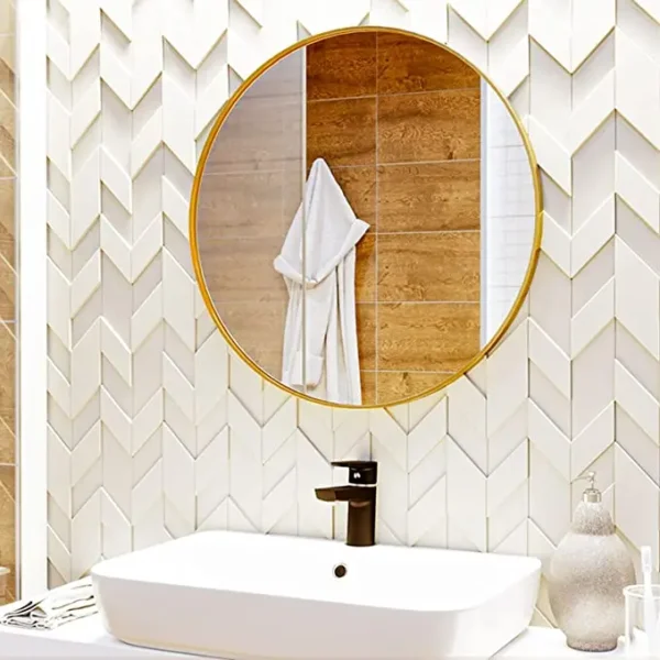 16 Inch Decorative Circle Gold Wall Hanging Mirrors Round Wall Mirror with Brushed Metal Frame for Bathroom
