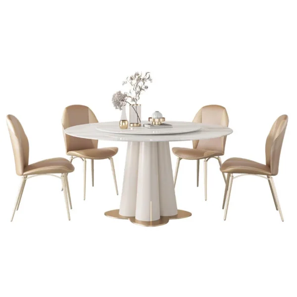 Stainless Steel Titanium Seal Glaze Slate Dining Room Luxury Dining Table Set Round Marble Rotating Dining Table - Image 3