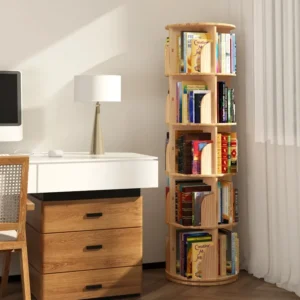Log 360 degree rotating bookshelf floor Simple home children's picture book Bedroom corner splicing bookshelf cabinet