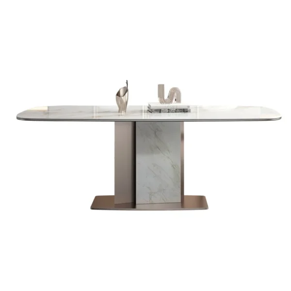 White Top Dining Table Set Rectangle Marble Dining Table Dining Room Furniture Titanium Steel Rock Board Material - Image 4