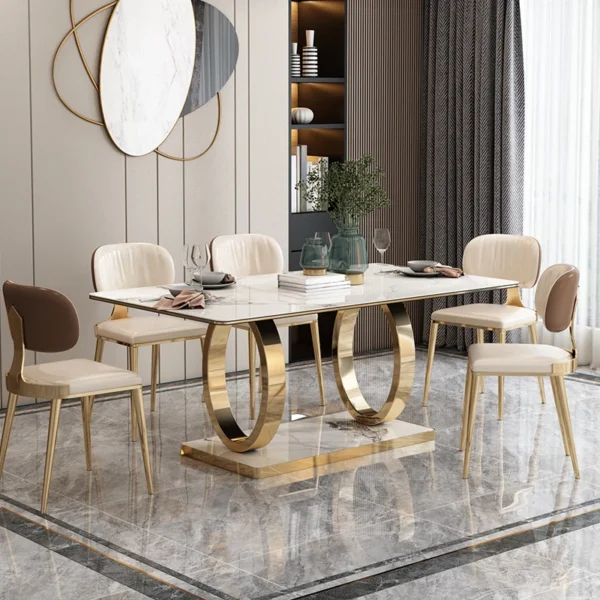 Light Luxury Dining Tables Marble Top Dining Room Sets Modern With Base Luxury Dining Table Home Furniture - Image 3
