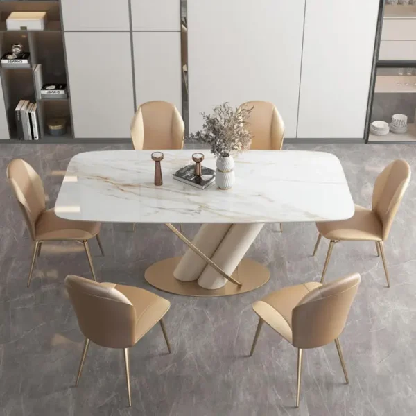 Hot New Fashion Design Stainless Steel Leg Marble Table Top Six Seat Dining Table Chair Set - Image 6