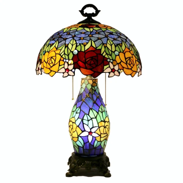 LongHuiJing Tiffany Style Stained Glass Table Lamp Rose Flower Desk La ps Accent Light - Image 6
