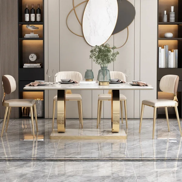 Light Luxury Dining Tables Marble Top Dining Room Sets Modern With Base Luxury Dining Table Home Furniture - Image 2