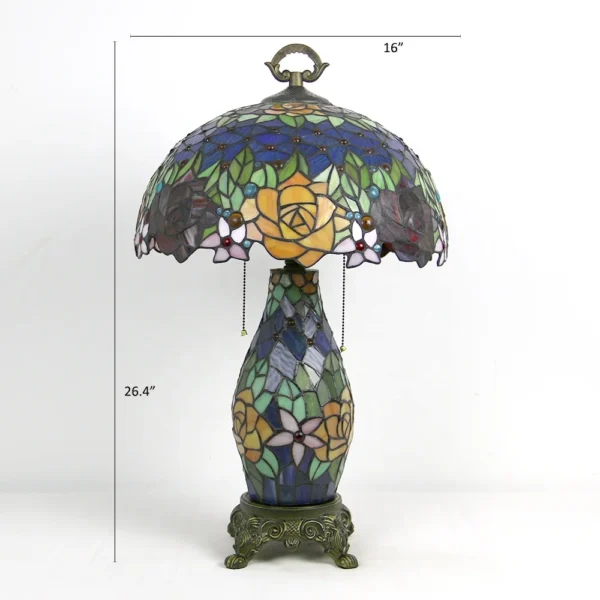 LongHuiJing Tiffany Style Stained Glass Table Lamp Rose Flower Desk La ps Accent Light