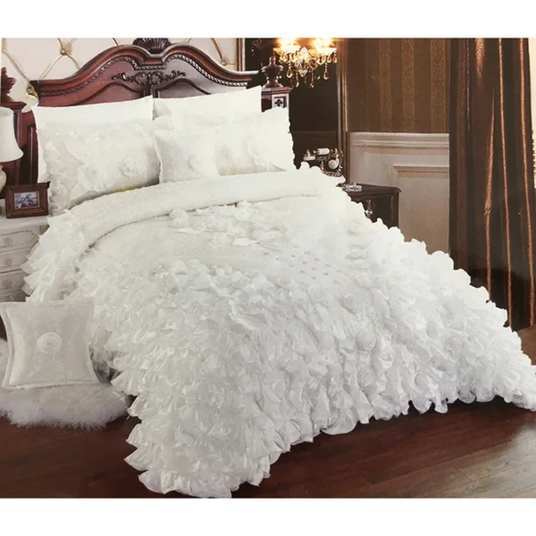 Custom designed  king size  luxury  embroidered wedding silk bedspread bedding set - Image 5