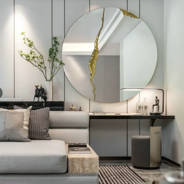 50cm New high gloss gold Design Light Luxury Geometric Decorative Mirror For Wall Wrought Iron Creative home house Decor Mirror - Image 2