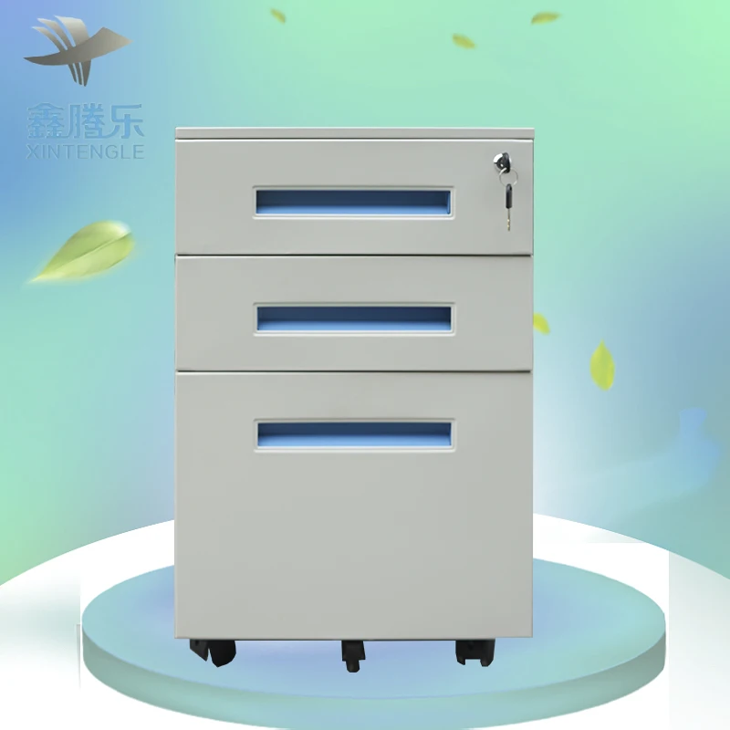 Office furniture 3 drawer steel storage cabinet metal mobile pedestal under desk container on rolls bucks caisson bureaux