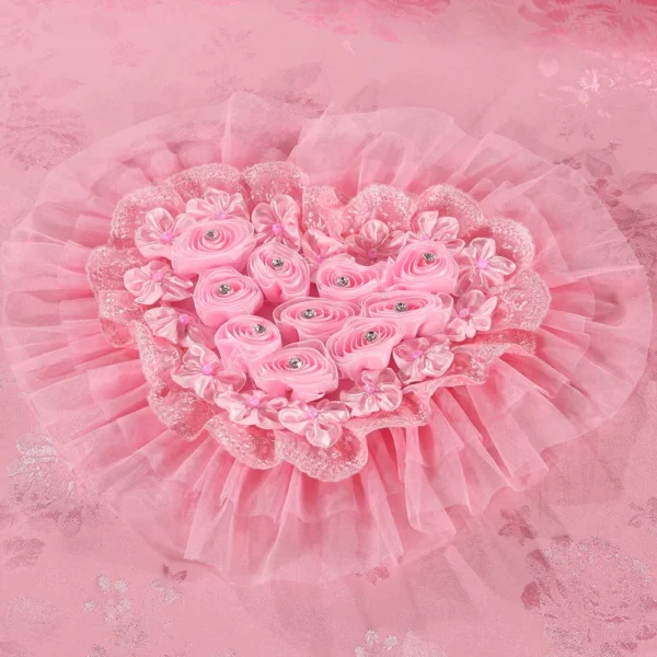 American style Cotton Multi Layers Embroidery Lace Princess Cute Pink Wedding Bedding Set