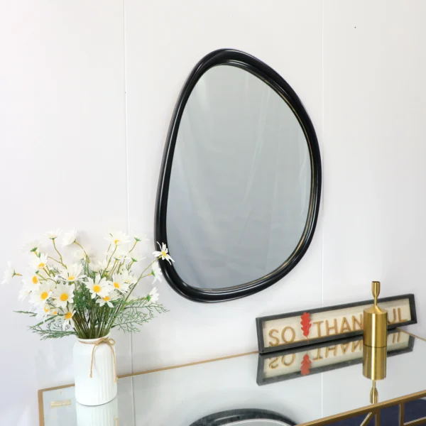 51X91cm Unique design creative large wooden frame mirrors irregular black solid wood wall mirror for living room - Image 6