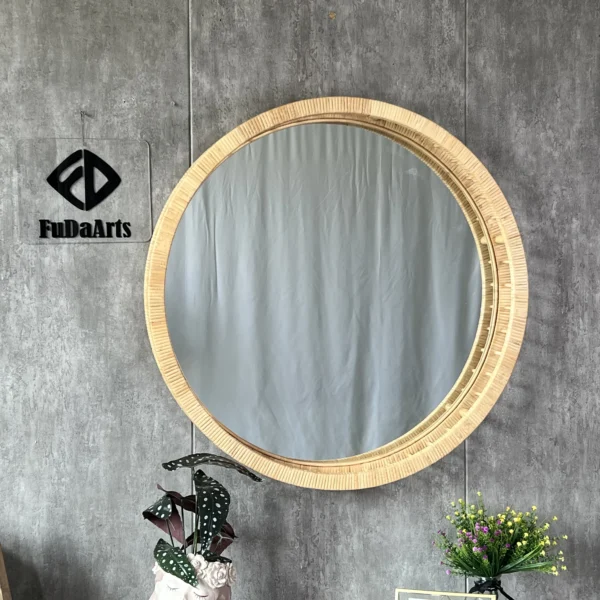 66 New Collection Rattan Mirror For Home Decoration Handicraft Round Rattan Framed Decor Living Room Wall Mounted Mirror