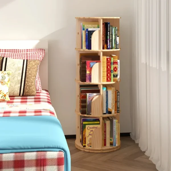 Log 360 degree rotating bookshelf floor Simple home children's picture book Bedroom corner splicing bookshelf cabinet - Image 2