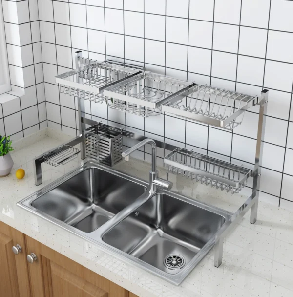 stainless steel shelf drain dish drying  storage rack over sink kitchen plate rack dish suitable for use in 15~17 inch sinks