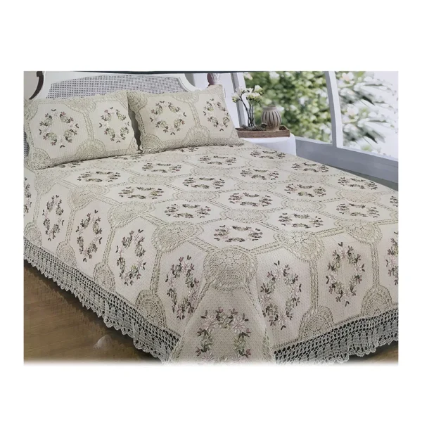 Wedding KING SIZE bedding sets 3 pieces designer Hand crochet ribbon embroidery bed sheets set - Image 6