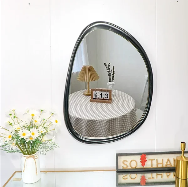 51X91cm Unique design creative large wooden frame mirrors irregular black solid wood wall mirror for living room