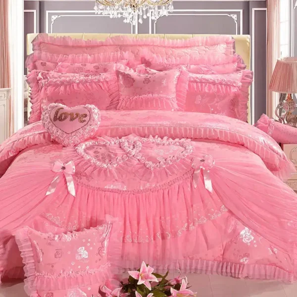 Luxury American style  Lace  Bedding Set Fashion Wedding Bedding Set  bed skirt home textiles > bedding > quilts - Image 2