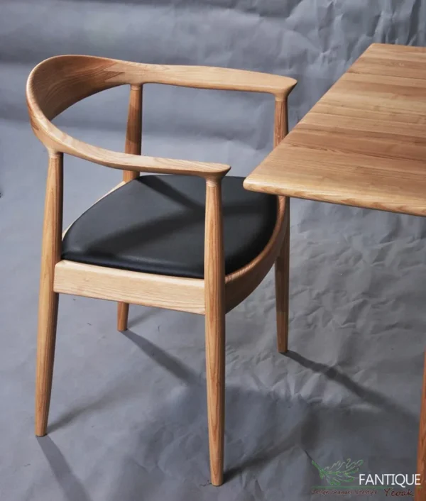 Modern American Kennedy armchair Office chair with PU leather cushion chaises de salle a manger en bois massif - Image 4