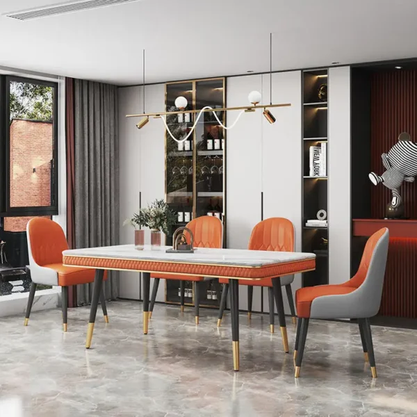 Customized Modern Furniture Rectangular Slate Table Set Leather Dining Chair Set - Image 3