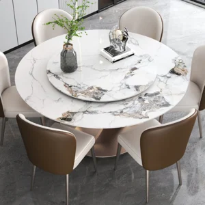 Stainless Steel Titanium Furniture Sets Round Marble Top Dining Table Set Modern Round Dining Table Marble With Turntable For Sa