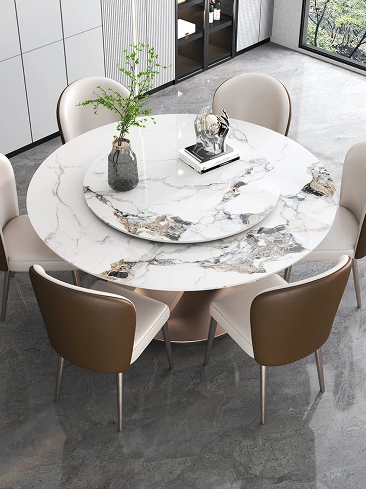 Stainless Steel Titanium Furniture Sets Round Marble Top Dining Table Set Modern Round Dining Table Marble With Turntable For Sa