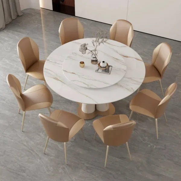 Stainless Steel Titanium Seal Glaze Slate Dining Room Luxury Dining Table Set Round Marble Rotating Dining Table - Image 6