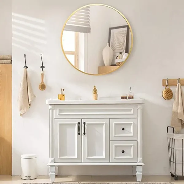 16 Inch Decorative Circle Gold Wall Hanging Mirrors Round Wall Mirror with Brushed Metal Frame for Bathroom - Image 2