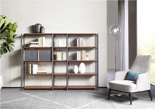 Modern high quality nordic minimalist Italian modern walnut shelf bookshelf - Image 3