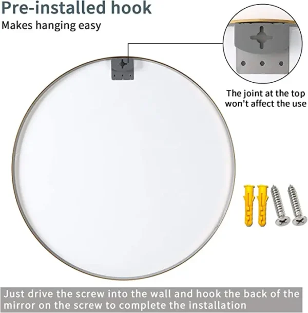 16 Inch Decorative Circle Gold Wall Hanging Mirrors Round Wall Mirror with Brushed Metal Frame for Bathroom - Image 5