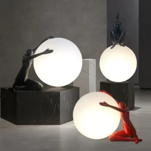 Living room home decor humanoid holding led table lamp resin minimalist desk lamp hotel bedroom bedside modern luxury table lamp