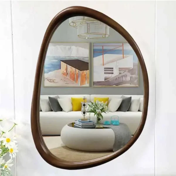 51X91cm Unique design creative large wooden frame mirrors irregular black solid wood wall mirror for living room - Image 3