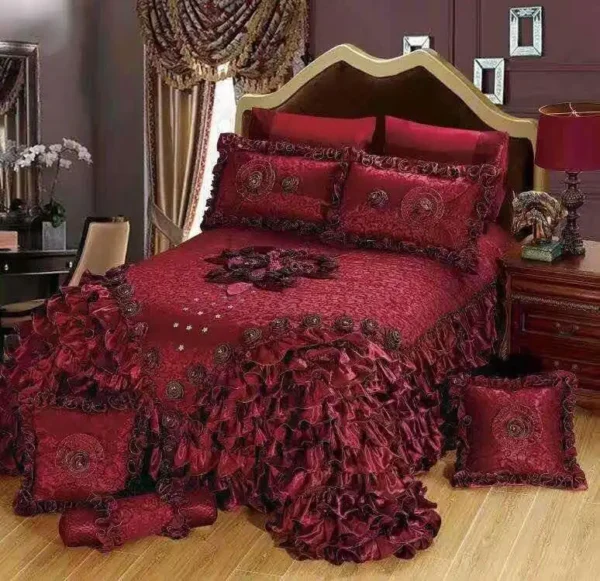 Hot sale Home wedding Embroidery Polyester Blend Lace Set Bedspread bed skirt home textiles >  bedding >  quilts - Image 4