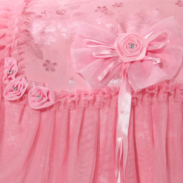 American style Cotton Multi Layers Embroidery Lace Princess Cute Pink Wedding Bedding Set - Image 2