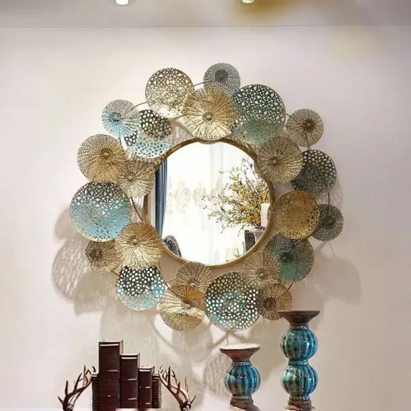 84cm factory price European round mirror living room lotus leaf frame wall hanging mirror porch sofa wall hanging decorate - Image 2