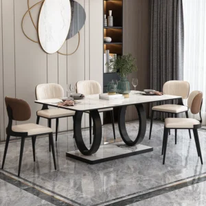 Marble Top Dining Table Set Stainless Steel Leg Glass Outdoor Round Dining Table Set For 8