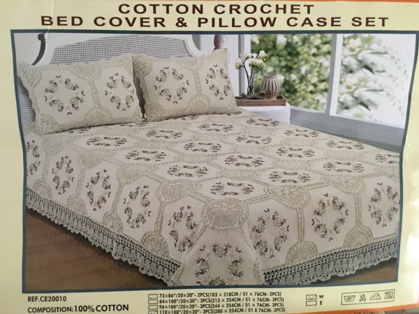Wedding KING SIZE bedding sets 3 pieces designer Hand crochet ribbon embroidery bed sheets set - Image 5