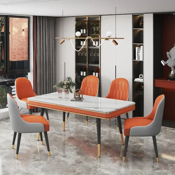 Customized Modern Furniture Rectangular Slate Table Set Leather Dining Chair Set - Image 2