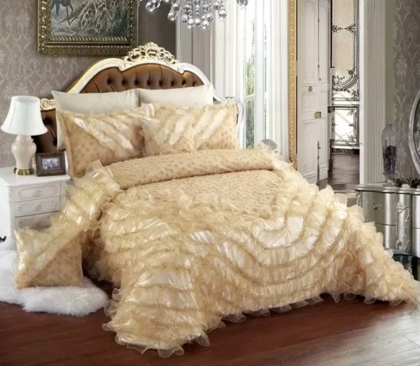 Hot selling home textile bedding products super soft Wedding  lace bed cover is quilted wedding bedding set - Image 3
