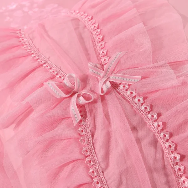 American style Cotton Multi Layers Embroidery Lace Princess Cute Pink Wedding Bedding Set - Image 5