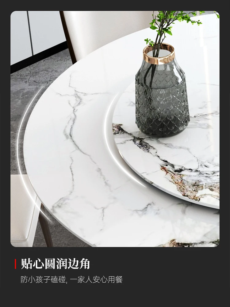 Stainless Steel Titanium Furniture Sets Round Marble Top Dining Table Set Modern Round Dining Table Marble With Turntable For Sa - Image 2