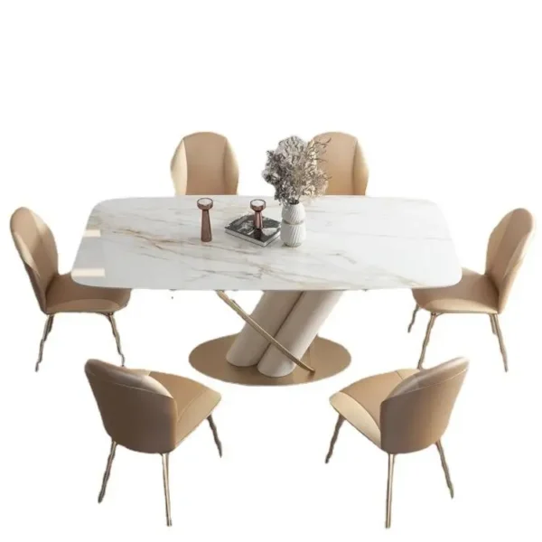 Hot New Fashion Design Stainless Steel Leg Marble Table Top Six Seat Dining Table Chair Set - Image 3