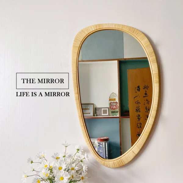 110x65 Modern Simplistic Decorative Art Home Decor Handcrafted Natural Rattan-Framed Large Wall Mirror For Bathroom Living Room - Image 6