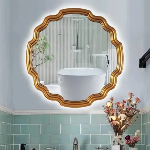 65*65cm New Design LED Light Bathroom mirror Nordic porch decoration mirror European vintage wall hanging dressing mirror - Image 2