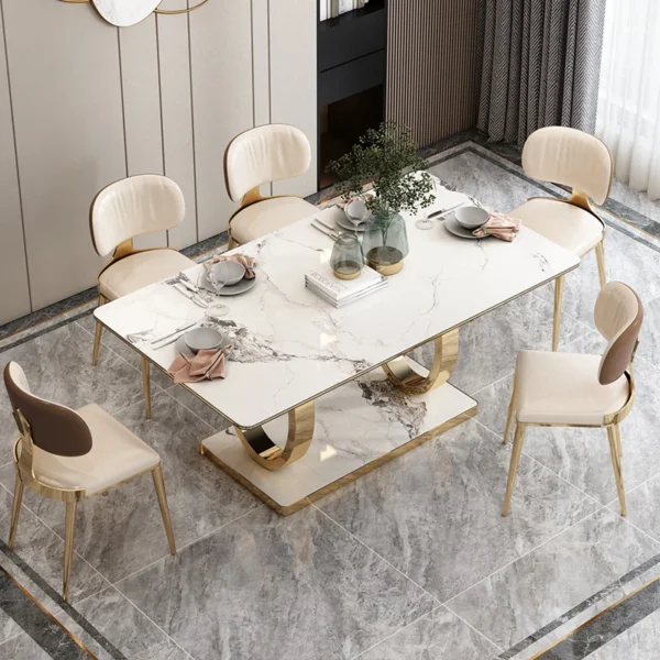 Light Luxury Dining Tables Marble Top Dining Room Sets Modern With Base Luxury Dining Table Home Furniture - Image 4